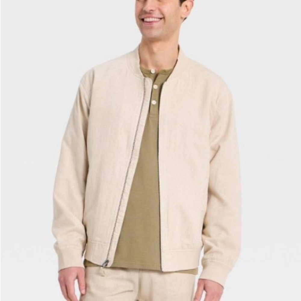 Men's Goodfellow & Co Tan/Cream Linen blend Lightweight Bomber Jacket sz XL